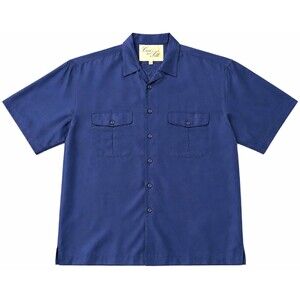Cosi Men's Solid Silk Button-Up Shirt Short Sleeve Pockets Blue Size S